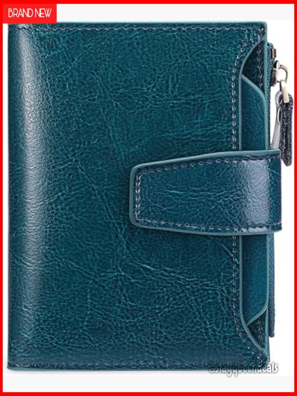 Small Leather RFID Wallet with Zipper Pocket and 12 Card Slots